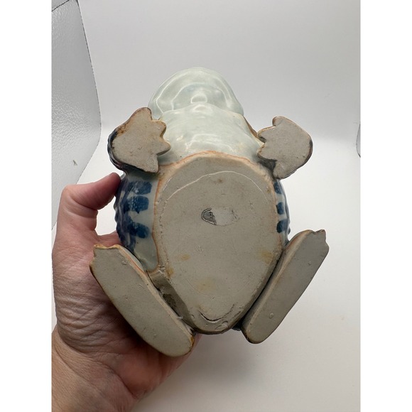 Vintage Ceramic Toad Figurine Realistic Glazed Brown Blue Garden Statue 6.5 Inch - Picture 6 of 11